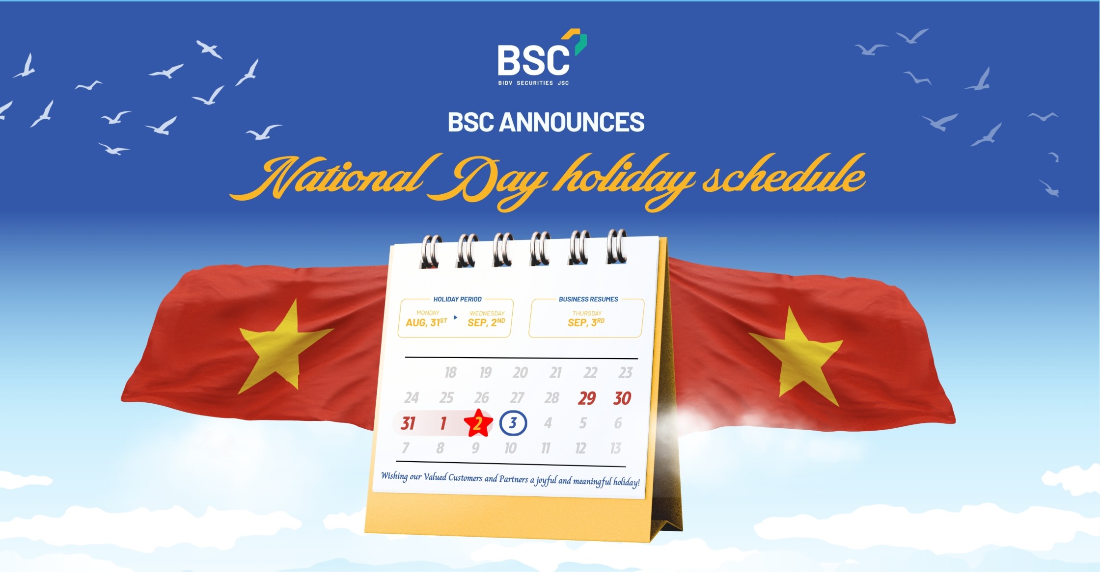 BSC Announces 2026 National Day Holiday Schedule