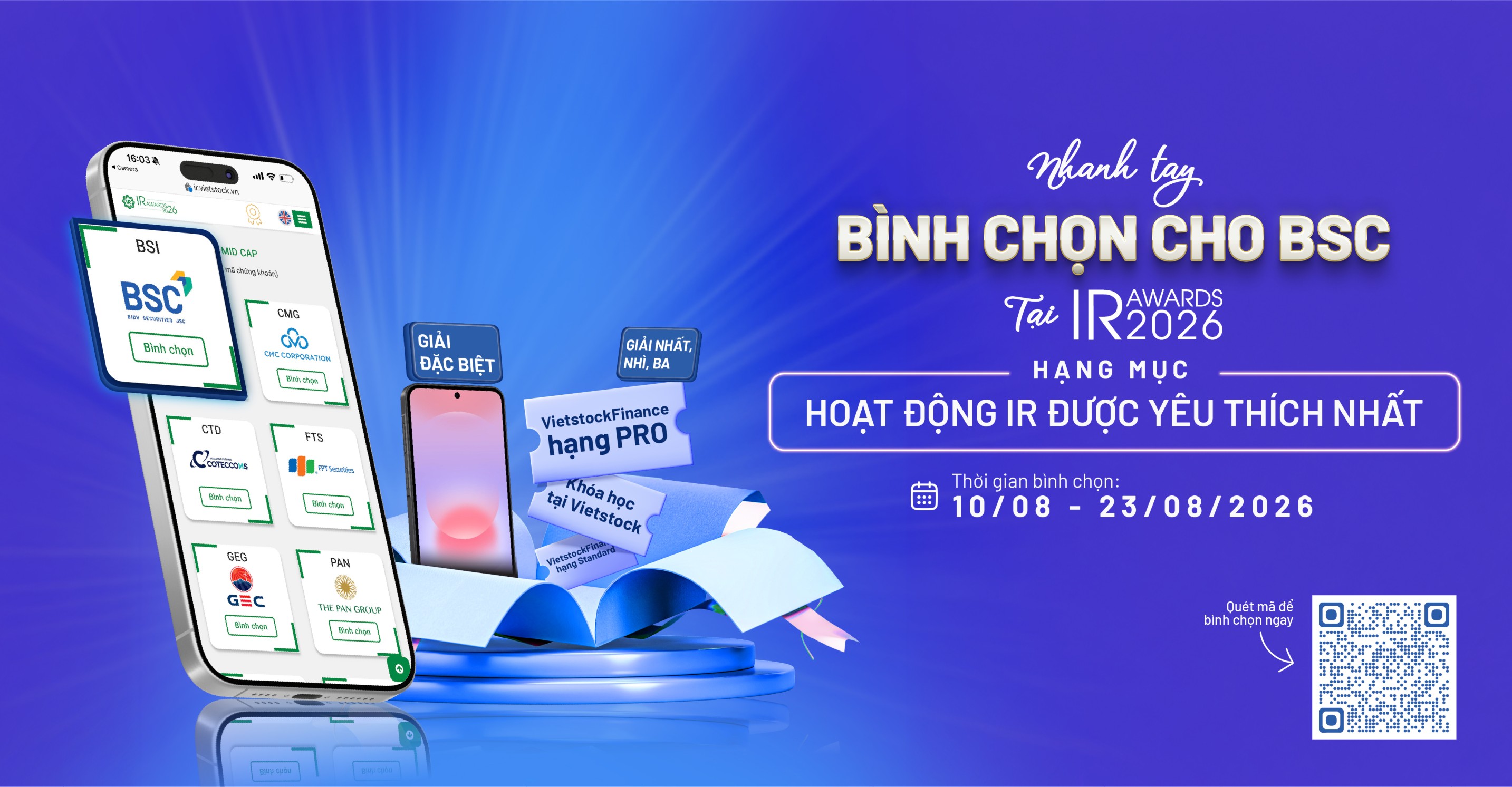 Bình chọn cho BSC tại hạng mục “DNNY có hoạt động IR được yêu thích nhất - Mid Cap” khuôn khổ IR Awards 2026