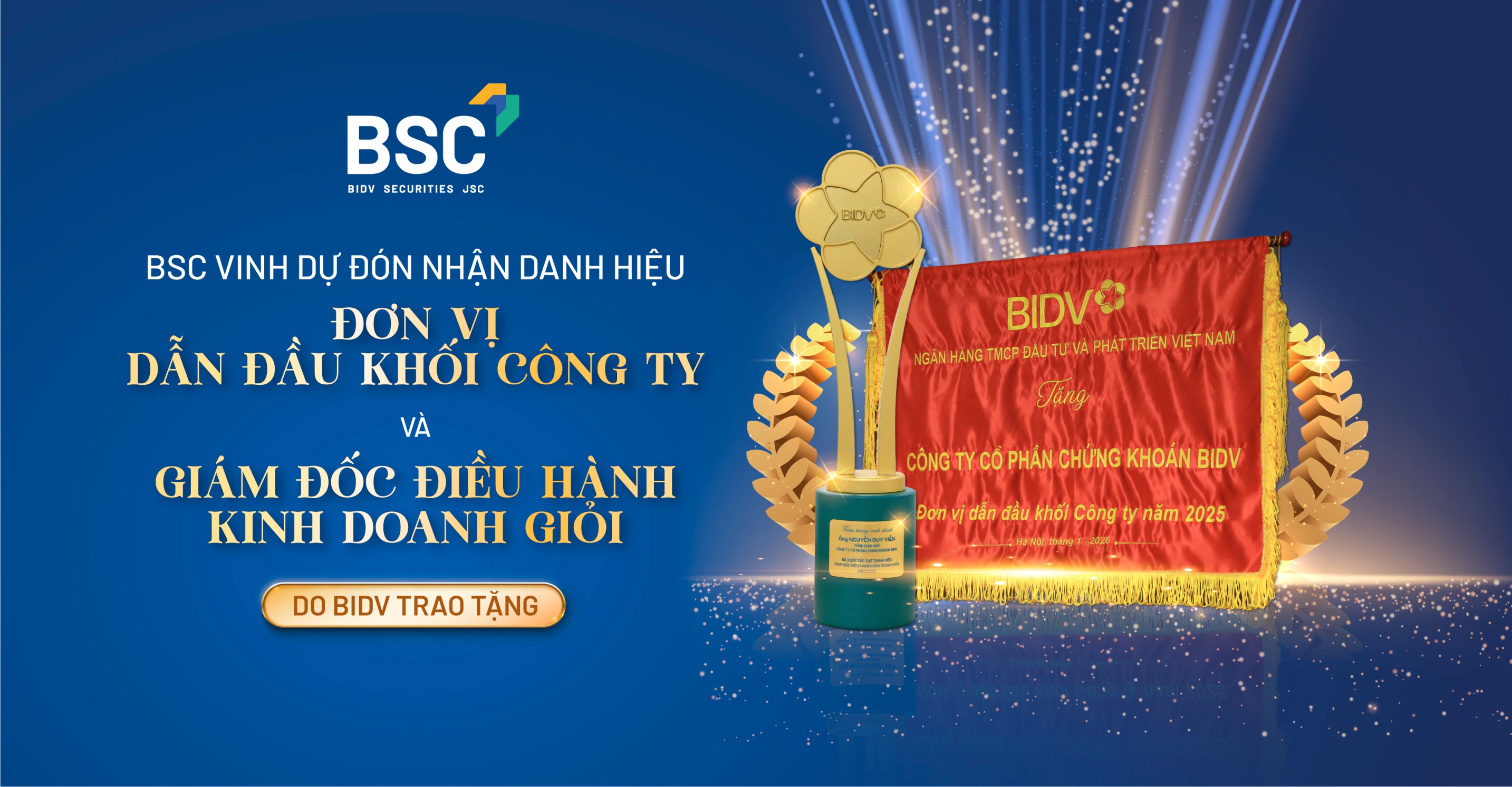 BSC vinh dự đón nhận các danh hiệu tiêu biểu từ ngân hàng BIDV