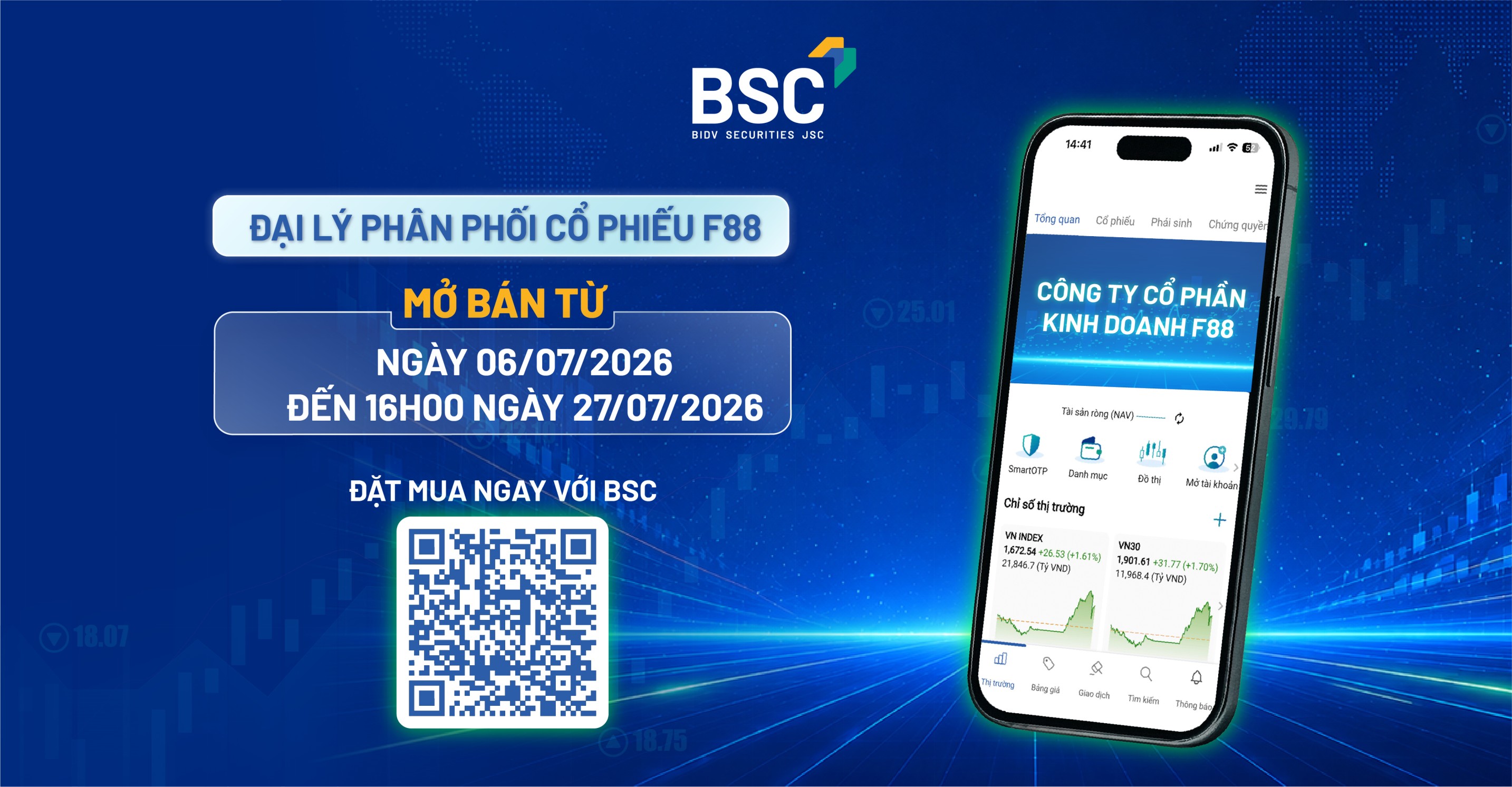 BSC là Đại lý phân phối cổ phiếu ra công chúng của CTCP Đầu tư F88 