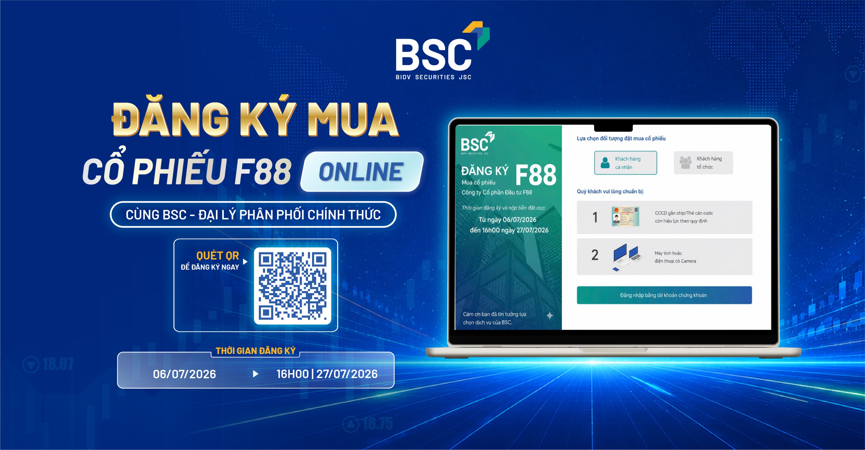 BSC chính thức triển khai website đặt mua cổ phiếu F88 online 